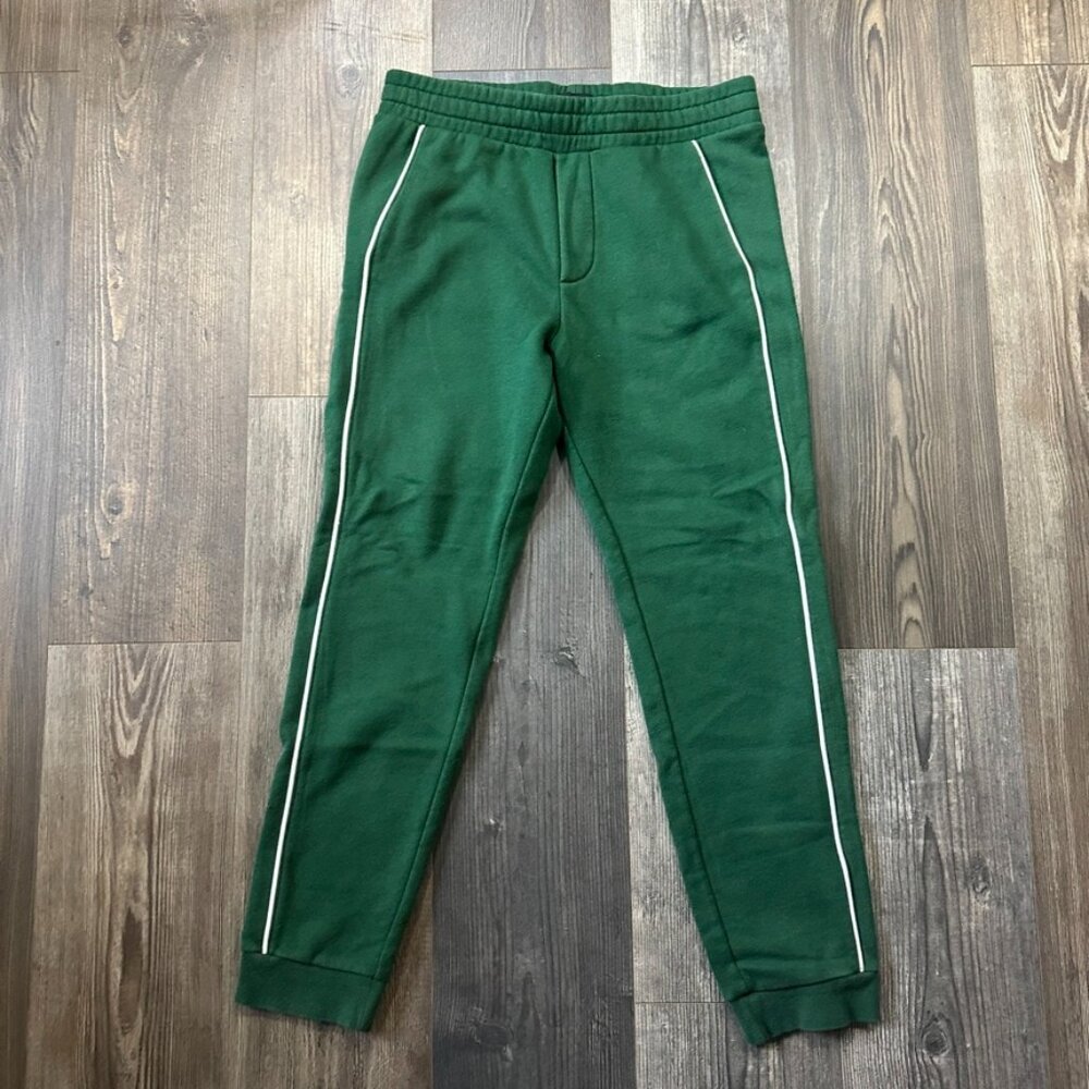 H&M Mens Sweatpants Green Joggers Retro Piping Small Pockets Drawstring Casual